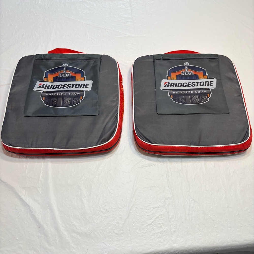 Two 2012 Super Bowl XLVI Stadium Seat Cushion Bridgestone Halftime Show Gray/Red
